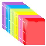 INFUN Heavy Duty Plastic Folders with Clear Front Pocket and Holes-12 Pack,Assorted Colors Folder with 2 Pockets and 3 Holes for 3 Ring Binders,Folder with Card Slot for School,Office and Home