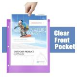 INFUN Heavy Duty Plastic Folders with Clear Front Pocket and Holes-12 Pack,Assorted Colors Folder with 2 Pockets and 3 Holes for 3 Ring Binders,Folder with Card Slot for School,Office and Home