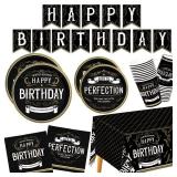 Birthday Party Supplies Disposable Paper Plates Napkins Cups Tablecloth and Banner for Happy Birthday Party Decorations, Serve 25 (Missing Some Cups)