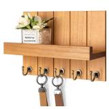 Rebee Vision Farmhouse Key Holder for Wall - Decorative Wall Shelf with Key Hooks & Mail Organizer Wall Mount for Apartment Essentials - Rustic Living Room Decor (Light Brown, 3.54D x 10W x 7.28H) (NE