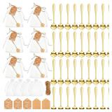Gueevin 100 Set Bridal Shower Wedding Gifts Including Gold Flower Spoon Gift Tag Drawstring Organza Bag and Rope Coffee Teaspoon Set for Gift Souvenir Guest Favor Bachelorette Tea Party Supplies