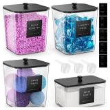 4 Pack Laundry Pods Container, Clear Laundry Room Organization Containers,Large Laundry Detergent Powder Storage Containers Black Wooden Lids & Labels, Acrylic Laundry Pods Holder for Scent Booster