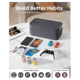Small Lock Box for Medication Safe, Lockbox for Phone Jail, Medicine Lockable Storage Box with Code for Pills/First Aid Kits, Locked Food/Snack Box Container for Home/Fridge/Office (Grey)