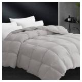 CYMULA Twin Size Feather Down Comforter - All Season Light Grey Duvet Insert, Lightweight Box Stitched, Fluffy Breathable, Ultra Soft Quiet Hotel Style with 8 Tabs(68 x 90)