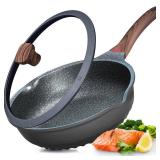 Vinchef Nonstick Deep Frying Pan Skillet with Lid, 11in/5Qt Saute Pan, German 3C+ Ceramic Coating Technology, Heat Indicator, Induction Compatible
