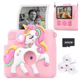 Kids Camera Instant Print with Silicone Cover, Creative Gifts for Girls Age 4-12 Birthday Christmas, 1080P Digital Camera Toy with 32GB SD Card - Pink