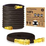 10FT Lightweight Garden Hose,Flexible Water Hose with Solid Brass Head,Kink-Free,Collapsible Hose,High Pressure Flat Water Hose for RV,Boat,Car Wash,Garden,Yard,Camper,Outdoor (OrangeBlack, 10 feet)