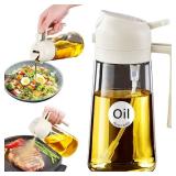 YARRAMATE 16oz/470ml Glass Olive Oil Sprayer for Cooking with Stickers, 2 in 1 Oil Dispenser for Kitchen Gadgets, Food Grade Premium Spray Bottle for Salad, Frying, BBQ (Creamy White)