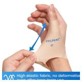 Velpeau Elastic Thumb Support Brace Liner (Pack of 2), Splashproof Thumb Wrist Compression Sleeve for Arthritis Pain, Tendonitis, Sprains, Sports, Fits Left & Right Hands (Khaki, Short Version, S)