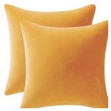 DEZENE Couch Pillow Covers 18x18 Golden Yellow: 2 Pack Cozy Soft Velvet Square Throw Pillow Cases for Farmhouse Home Decor