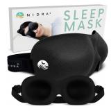 Nidra Contoured Sleep Mask for Side Sleepers Zero Pressure Fit, Light Blocking Eye Shade for Sleeping & Travel Black, Standard Size
