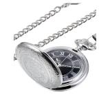 Hicarer Quartz Pocket Watch for Men with Black Dial and Chain Vintage Roman Numerals Christmas Gifts Birthday (Silver)