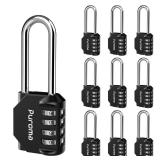 Puroma 10 Pack 2.6 Inch Long Shackle Combination Lock 4 Digit Outdoor Waterproof Padlock for Hasp Locker Lock, Sports Locker, Fence, Gate, Toolbox, Case, Hasp Storage, Cabinets (Black)