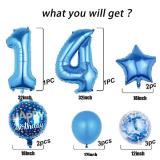 Balloons, 11 pcs Foil Balloons 14 Year Old for 14th Birthday Party Supplies Decoration Confetti Balloon Kids Party Balloons Birthday Party Supplies 14 Years Old Birthday Balloon for Kids (14th, Blue)