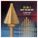 ZELCAN 10 Sizes Titanium Step Drill Bit, 1/4 to 1-3/8 Inches High Speed Steel Drill Cone Bits for Sheet Metal Hole Drilling Cutting, HSS Multi Size Hole Stepped Up Unibit for DIY Lovers Electrician