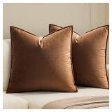 MIULEE Pack of 2 Brown Decorative Velvet Throw Pillow Cover Soft Pillowcase Solid Square Cushion Case for Sofa Bedroom Car 22x22 Inch