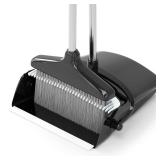 Broom with Dustpan Combo Set (54in) Long Handle Household Dust Pan for Home Office Kitchen Cleaning Black & Grey