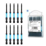 toolant Impact Torx Bit Set 10pcs (TT15), 1/4 Hex-Shank S2 Steel Security Torx Bit Set, Tamper Proof Star Bit Set with CNC Machined Tips, 3 Long with Magnetic Impact Bit Holder and Storage Box