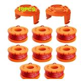 10 Pack Trimmer Spool Line for Worx,(WA0010)Replacement Trimmer Spool Line for Worx,Trimmer Line Refills 0.065 inch for Worx,Suitable for Worx String Trimmers(8 Pack Grass Trimmer Line,2 Trimmer Cap)