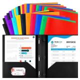 ROOKEA 30 Pack Plastic Folders With 2 Pockets, Colorful Letter Size File Folders With Prongs and Business Card Slots for School Office
