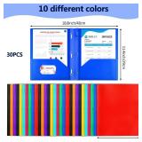 ROOKEA 30 Pack Plastic Folders With 2 Pockets, Colorful Letter Size File Folders With Prongs and Business Card Slots for School Office