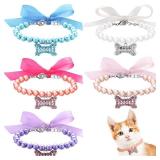 Frienda 5 Pcs Pet Pearl Necklace Diamond Crystal Dog Pearl Necklace Collars with Bling Rhinestones Bone Dog Cat Jewelry Set Wedding Collar for Puppy Pets(S)
