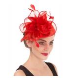 SAFERIN Fascinator for Women Hair Clip Hat Bowler Feather Flower Veil Wedding Party Hat Tea Hat TA2-Red