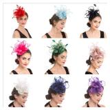 SAFERIN Fascinator for Women Hair Clip Hat Bowler Feather Flower Veil Wedding Party Hat Tea Hat TA2-Red
