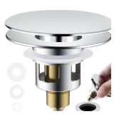 Universal Bathroom Sink Stopper 2 in 1 Pop Up Metal Sink Drain Strainer with Hair Catcher, Fit for 1.1~2.36 Sink Basin Hole, Not for Bathtub, Big Cover Cap, Anti-clog, Chrome
