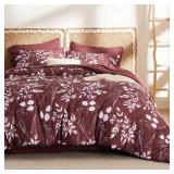 Bedsure King Size Comforter Set - 7 Pieces Floral Burgundy Soft Bedding Sets, King Bed in a Bag with Botanical Flowers Comforter, Sheets, Pillowcases & Shams