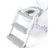 bebeleh Musical & Sound Toddler Potty Training Seat w/Step Stool Ladder - Collapsible & Adjustable Toilet, Pre Assembled Toddler Toilet Seat w/Music & Sounds - Splash Guard & Anti-Slip Steps - Gray