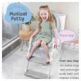 bebeleh Musical & Sound Toddler Potty Training Seat w/Step Stool Ladder - Collapsible & Adjustable Toilet, Pre Assembled Toddler Toilet Seat w/Music & Sounds - Splash Guard & Anti-Slip Steps - Gray