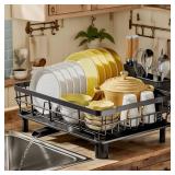 MOUKABAL Dish Drying Rack, Dish Rack, Stainless Steel Dish Racks for Kitchen Counter, Dish Drainer with Removable Utensil Holder, Drainboard (Black)