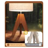 EDISHINE Small Table Lamp, Wooden Tripod Bedside Lamp with Linen Fabric Lampshade, 14.2 Nightstand Lamp for Bedroom, Living Room, Office, 2 Pack