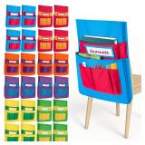 AxPower 24 PCS Chair Pocket for Classroom, Chair Organizer, Student Chair back Buddy Pocket Chart, with 6 Storage Pockets and One Name Tag, Seat Storage Sack 15 W x 19 H, 6 Bright Colors