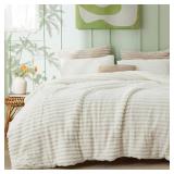 Bedsure Fluffy Comforter Set Full Size - Super Soft Faux Fur Bed Set Cream White, All Seasons Warm Plush Fleece Bedding, 3 Pieces, 1 Shaggy Fuzzy Full Size Comforter with 2 Pillowcases