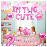 41 PCS Im Two Cute Birthday Decoration Girl Im Two Cute Balloon Pink Number 2 Balloons Girl 2nd Birthday Decoration