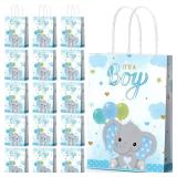 Zonon 16 Packs Baby Shower Present Bags Elephant Party Goodie Bags with Handle Elephant Themed Party Favors for Kids Birthday Baby Shower Party Decor Supplies(Boy Style)