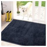 PURRUGS Dirt Trapping Door Mat 34 x 59, Non-Slip Machine Washable Entry Rug, Shoe Scraper, Dog Doormat, Super Absorbent Welcome Mat for Front & Back Door, Muddy Shoes & Paws, Navy Blue