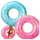 Qiyaz 2 Pack 47.24 Inches Jumbo Donut Pool Floats for Adults Lovely Donut Inflatable Tube Swim Rings Floaties for Pool, Large Donut Inflatable for Party Decorations Supplies(Pink, Blue)