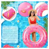 Qiyaz 2 Pack 47.24 Inches Jumbo Donut Pool Floats for Adults Lovely Donut Inflatable Tube Swim Rings Floaties for Pool, Large Donut Inflatable for Party Decorations Supplies(Pink, Blue)