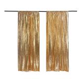 LQIAO Sequence Backdrop Curtain Panel 2 Pieces 2FTx8FT Gold Shimmer Wall for Photo Booth Parties Wedding