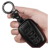 Tukellen for Toyota Key Fob Cover Genuine Leather With Keychain,Leather Key Case Protector Compatible with 2020-2022 Highlander Corolla Prius 2018-2024 RAV4 Camry Avalon C-HR GT86 -black (red line)