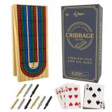 Regal Games Cribbage Board Game Set w/Storage - Fun Table Game with Wooden Board for Adults & Kids - 9 Metal Pegs, Deck of Playing Cards & 2-4 Player Games - Ideal for Game Night, Travel (Ages 8+)