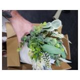 Faux Flowers with Vase,Artificial Silk Flowers in Vase, Fake Plant Eucalyptus and Willow,Flower Arrangement for Home Farmhouse Dining Table Centerpiece Decorations Coffee Table Decor (Dusty Blue)