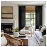 Black Pinch Pleated Linen Curtains 102 Inches Long for Living Room Bedroom Light Filtering Boho Window Drape 102 Inch with Hooks Rings Sliding Glass Door Semi Sheer Curtain 1 Panel 50 Inch Width