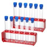 Copkim 2 Sets Test Tubes with Rack Clear Plastic Test with Caps and 6 Holes Holder Rack Nurse Party Decorations Shot Tubes for Scientific Experiments Party Favors Candy(Red,Integrated)