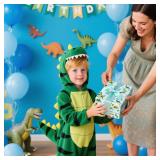 ZINTBIAL Dinosaur Reversible Wrapping Paper Roll - Boys & Girls Birthday Gift Wrapping Paper - 17 Inch x 33 Feet - Great for Baby Shower, Kids Party - Blue Dinosaur Design with White Polka Dots Back