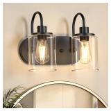 Baocuz 2-Light Black Bathroom Vanity Light, Bathroom Lights Over Mirror, Modern Vanity Lights with Clear Glass Shade, Farmhouse Light Fixtures Wall Mount Lamp for Living Room Mirror Cabinet Hallway