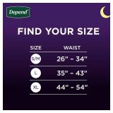 Depend Night Defense Adult Diapers, Incontinence Underwear for Men, Disposable, Overnight, Large, Grey, 14 Count, Packaging May Vary